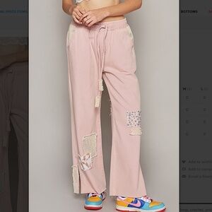 🎄 POL “ Baxter “ POL Jean Drawstring Patchwork Jean Pant  Pink 50